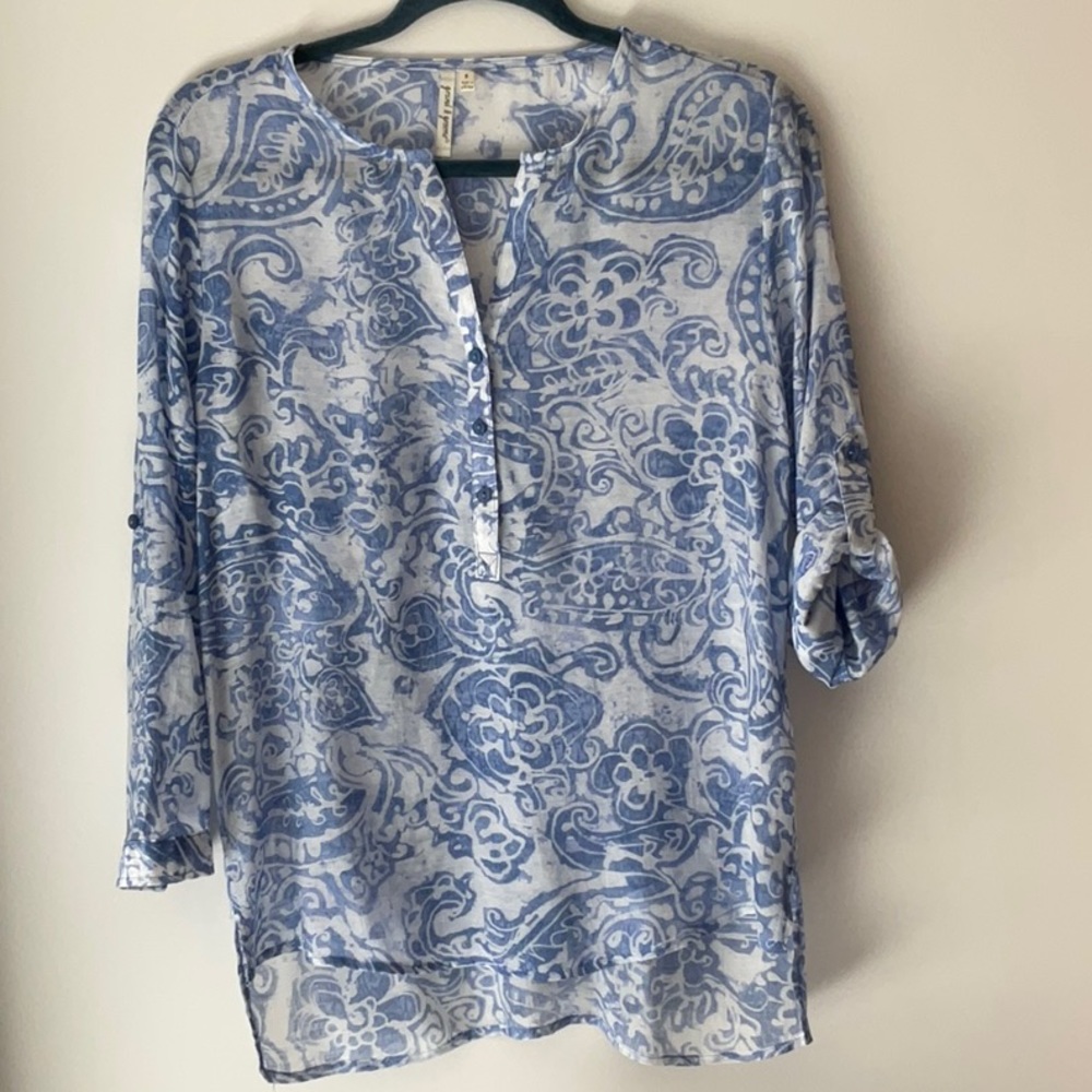 Blue Paisley sheer popover top